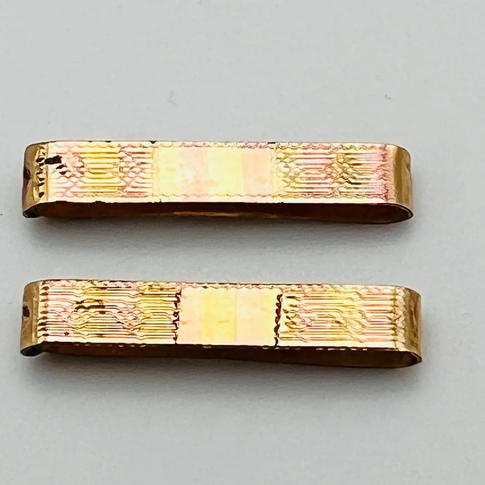 Antique F & Co Engraved Collar Clips Gold Tone Pat 1915 Set 2 Edwardian